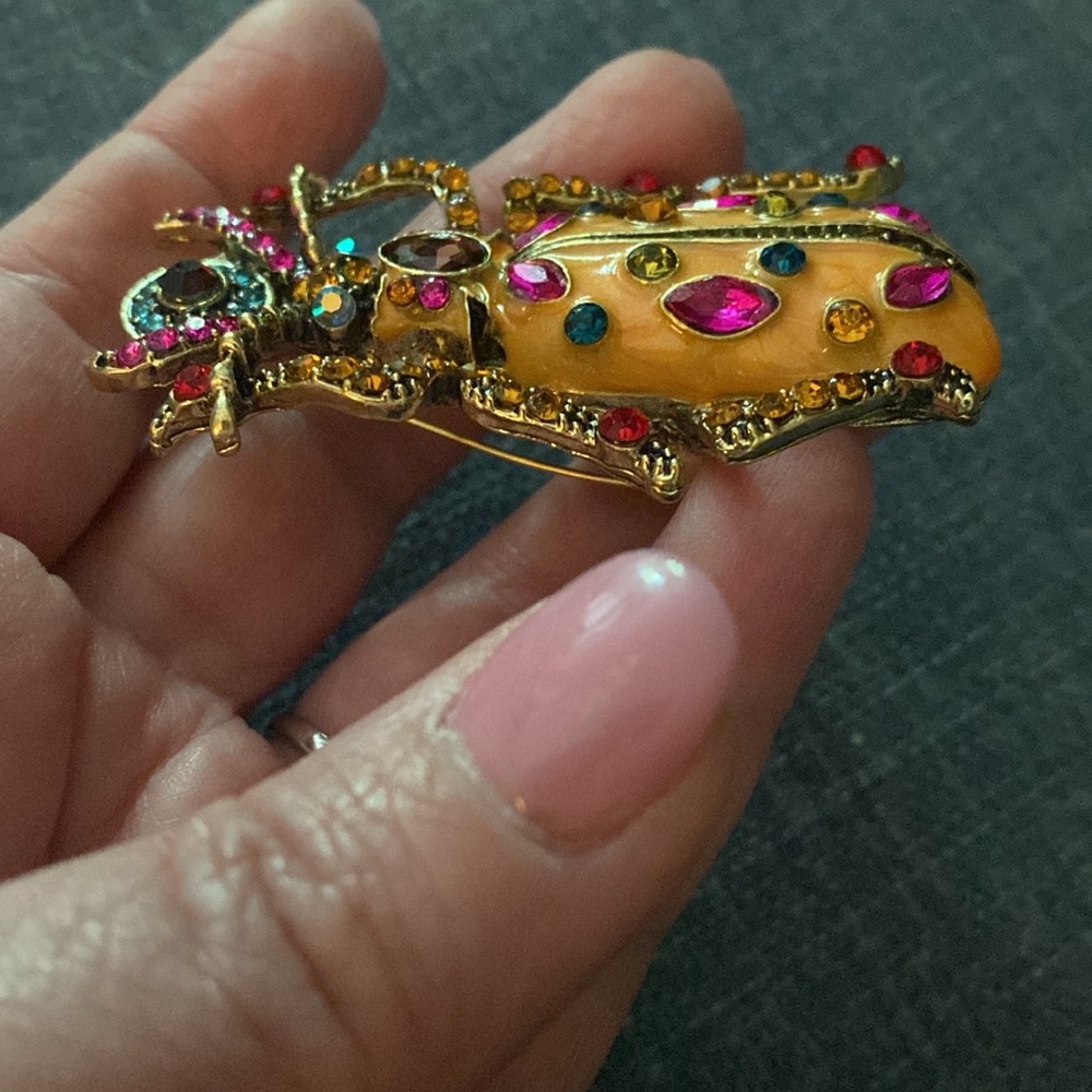 READ Large Beetle Brooch Yellow to Orange Coloration - Picture 4 of 4